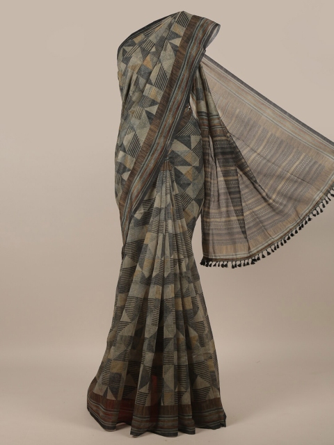 

Pothys Grey & Black Printed Jute Silk Saree