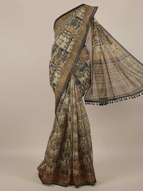 

Pothys Brown & Black Jute Silk Saree