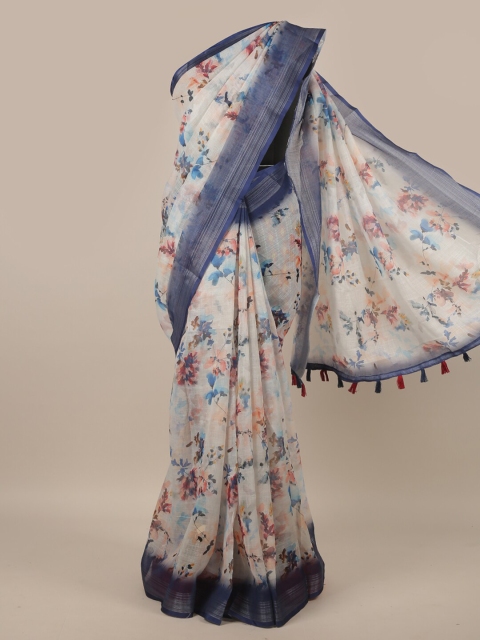 

Pothys Multicoloured Floral Zari Linen Blend Saree, Multi