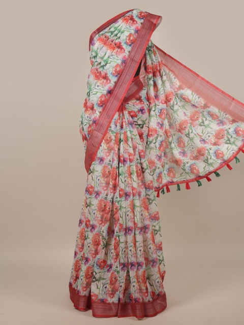 

Pothys White & Red Floral Linen Blend Saree