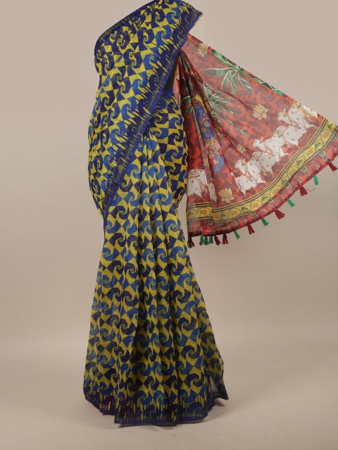 

Pothys Multicolour Linen Blend Geometric Printed Saree, Multi