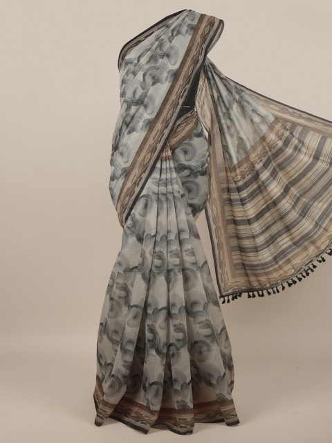 

Pothys Women Grey Printed Jute Silk Saree