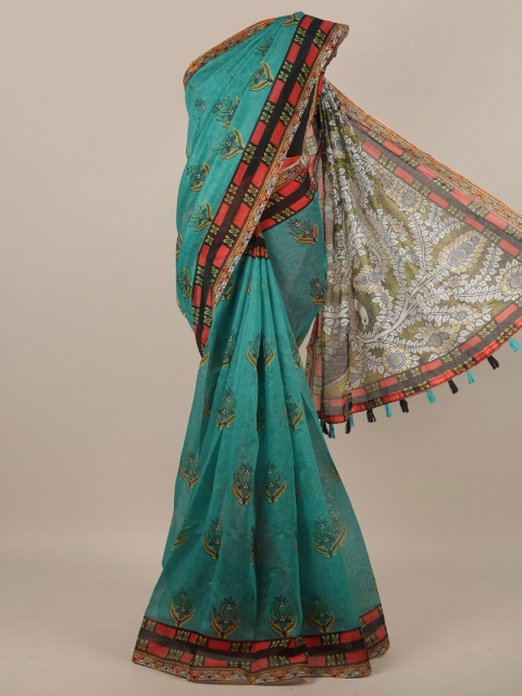 

Pothys Teal & Black Floral Jute Silk Saree