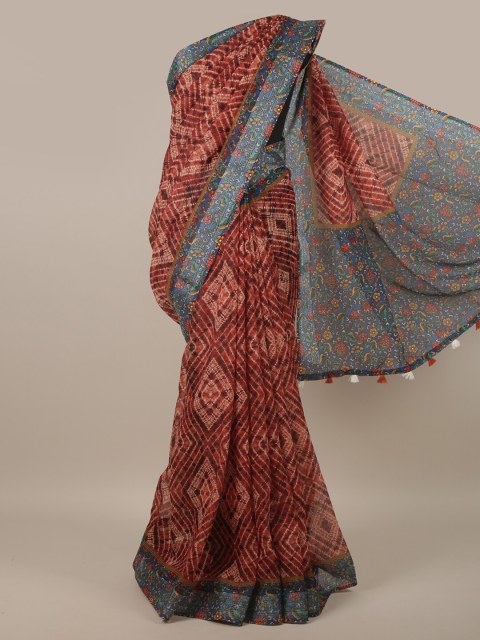 

Pothys Brown & White Printed Linen Blend Saree