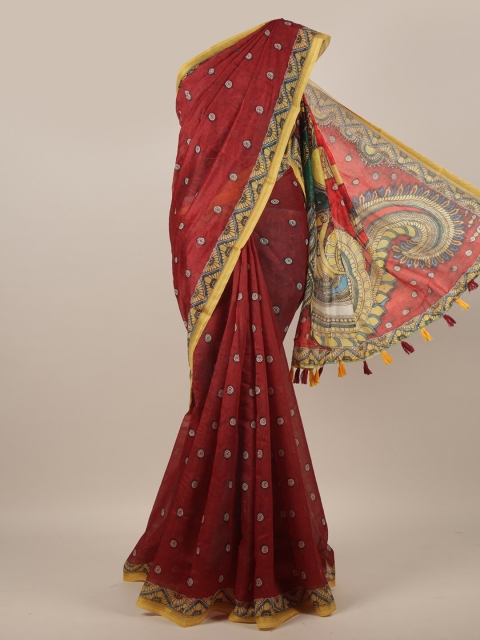 

Pothys Maroon & White Ethnic Motifs Printed Jute Silk Saree