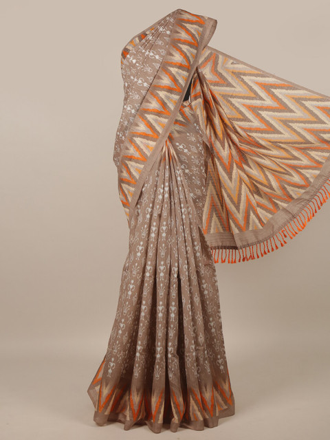 

Pothys Brown & Off White Floral Jute Silk Saree