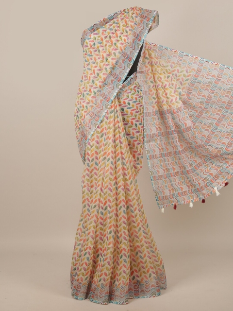 

Pothys White & Yellow Floral Printed Linen Blend Saree