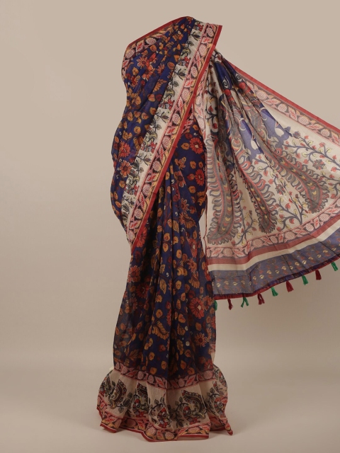

Pothys Blue & Red Floral Jute Silk Saree