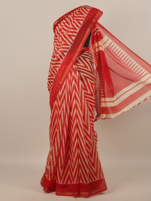 

Pothys Red & White Printed Cotton Blend Saree