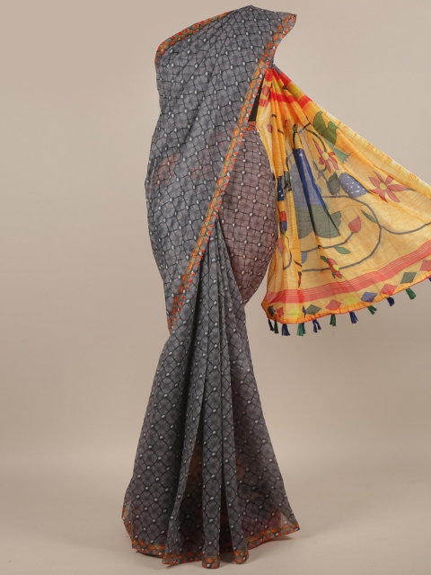 

Pothys Grey & Yellow Jute Silk Saree