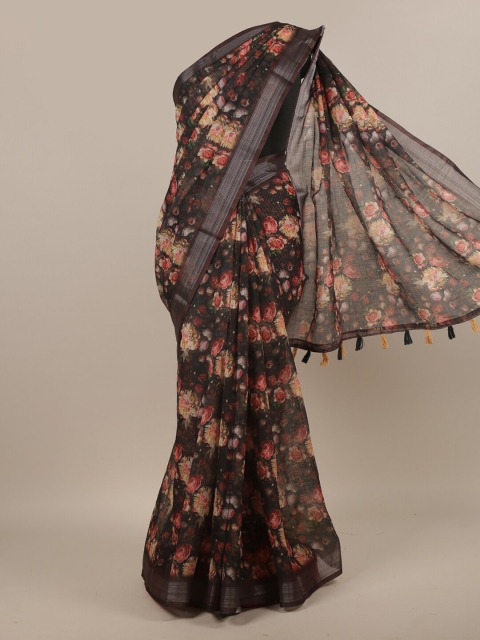 

Pothys Black & Pink Floral Zari Linen Blend Saree
