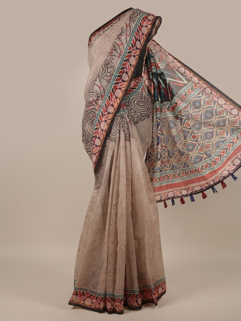 

Pothys Brown & Red Ethnic Motifs Printed Jute Silk Saree