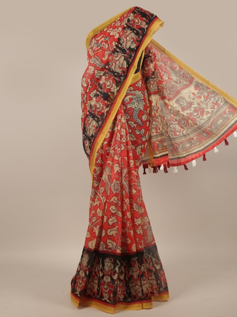 

Pothys Red Jute Silk Ethnic Motifs Printed Saree