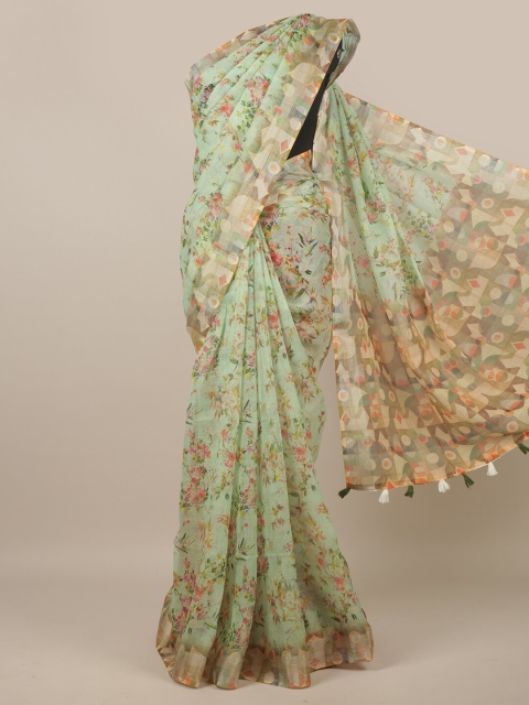 

Pothys Green & Pink Floral Linen Blend Saree