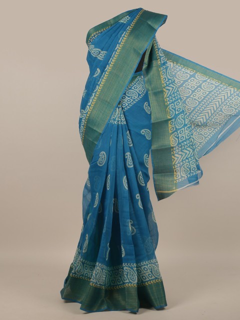 

Pothys Blue & White Ethnic Motifs Printed Zari Saree