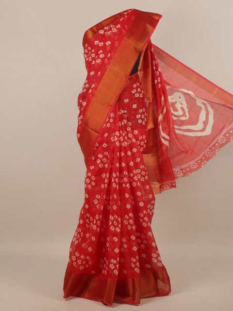 

Pothys Red & White Geometric Printed Zari Saree