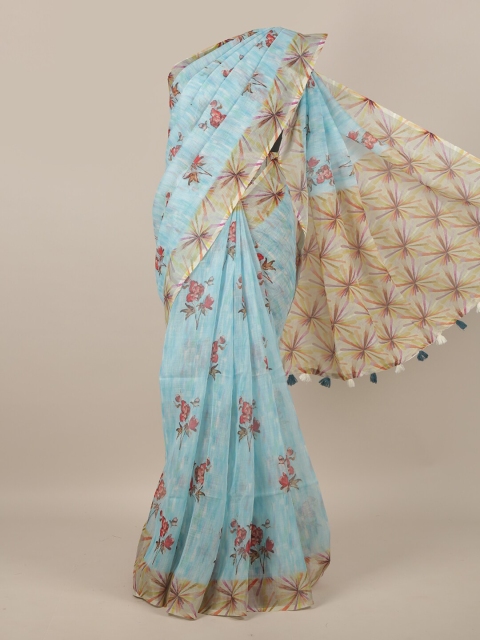 

Pothys Blue & Red Floral Linen Blend Saree
