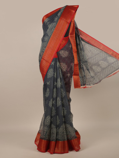 

Pothys Grey & White Ethnic Motifs Cotton Blend Saree