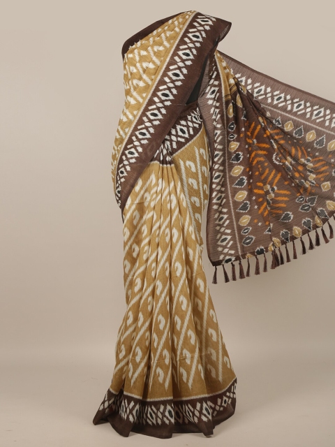 

Pothys Tan & Brown Printed Jute Silk Saree