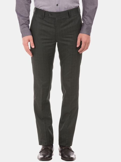 

AD By Arvind Men Grey Checked Slim Fit Formal Trousers