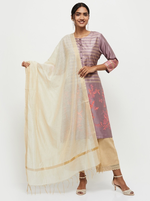 

max Beige & Gold-Toned Embroidered Dupatta