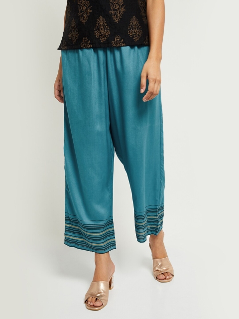 

max Women Blue & Black Striped Detail Palazzos