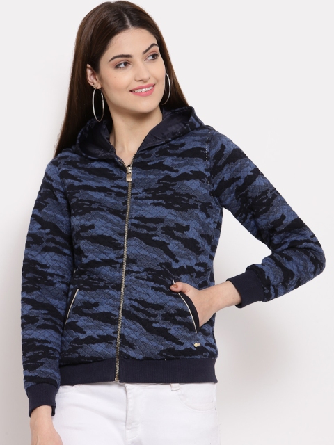 

Juelle Women Navy Blue Printed Hooded Sweatshirt