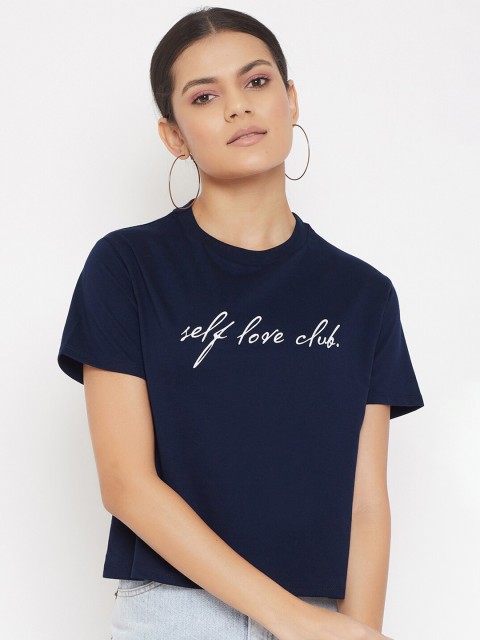 

Adobe Navy Blue Printed Regular Crop Top