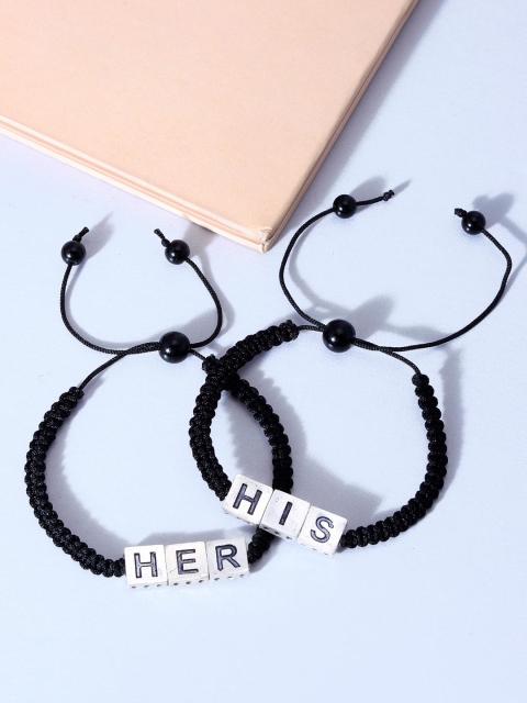 

Tistabene Unisex Pack of 2 Black & White Rhodium-Plated Wraparound Bracelet