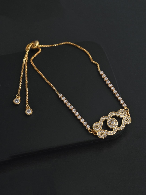 

Tistabene Women Gold-Toned & White Adjustable American Diamonds Bracelet