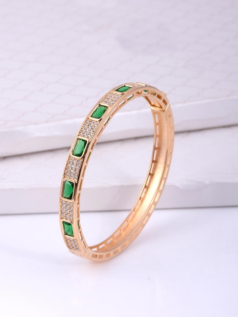 

Tistabene Women Gold-Toned & Green Gold-Plated Enamelled Bangle-Style Bracelet