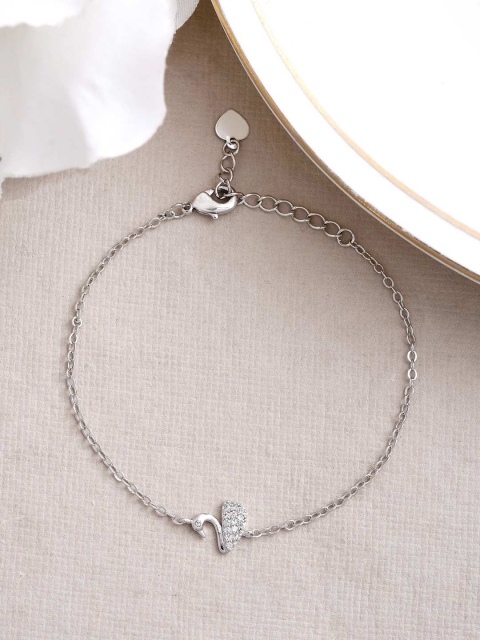 

Tistabene Women White & Rhodium-Plated International Diamonds Studded Link Bracelet