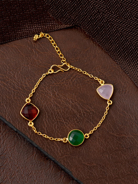 

Tistabene Women Multicoloured Gold-Plated Stone Studded Charm Bracelet, Multi