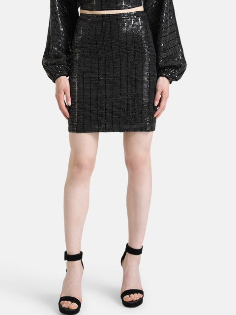 

Kazo Women Black Sequin Embellished Pencil Mini Skirt