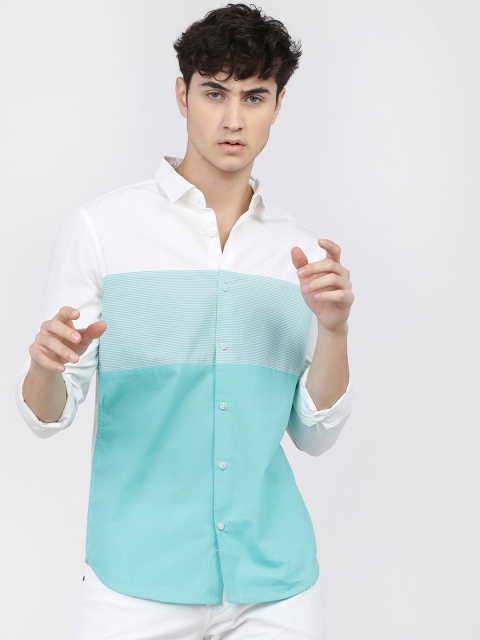 

HIGHLANDER Men White Slim Fit Opaque Colourblocked Casual Shirt