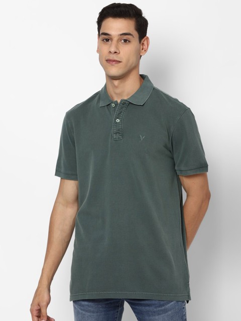 

AMERICAN EAGLE OUTFITTERS Men Green Polo Collar Slim Fit T-shirt