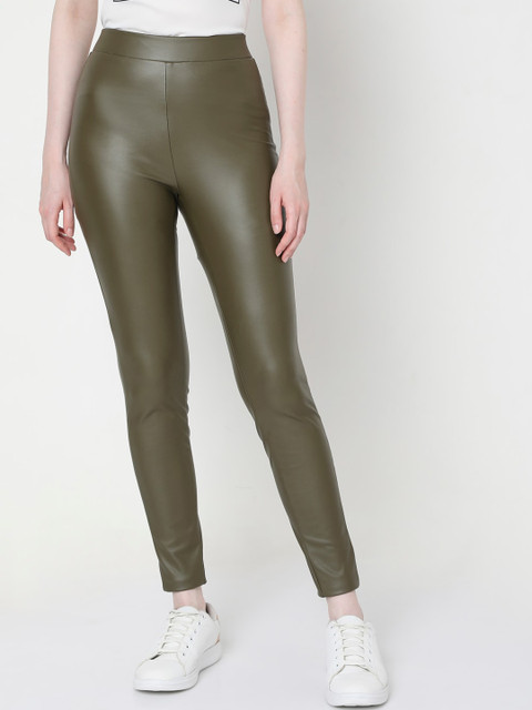

Vero Moda Women Olive Green Slim Fit High-Rise Leggings