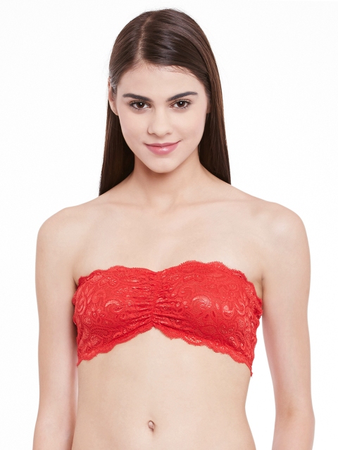 

Clovia Red Lace Full-Coverage Tube Bra BR0111C04