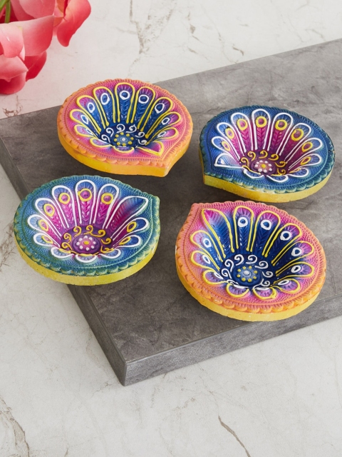 

Home Centre Set of 4 Corsica Divine Multicolour Textured Clay Diyas, Multi