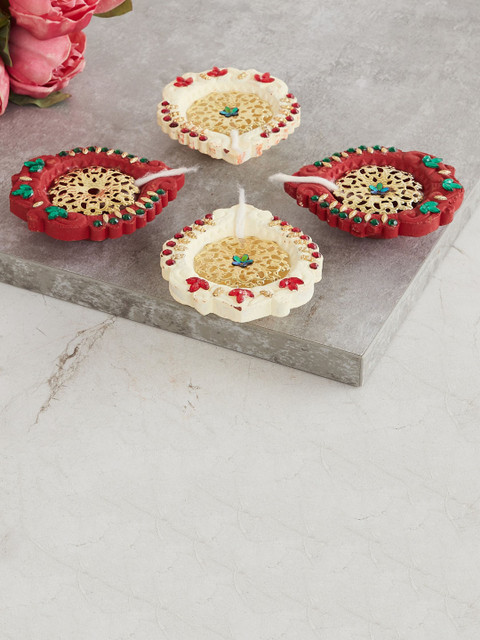 

Home Centre Set of 4 Red & Cream Embellished Diya