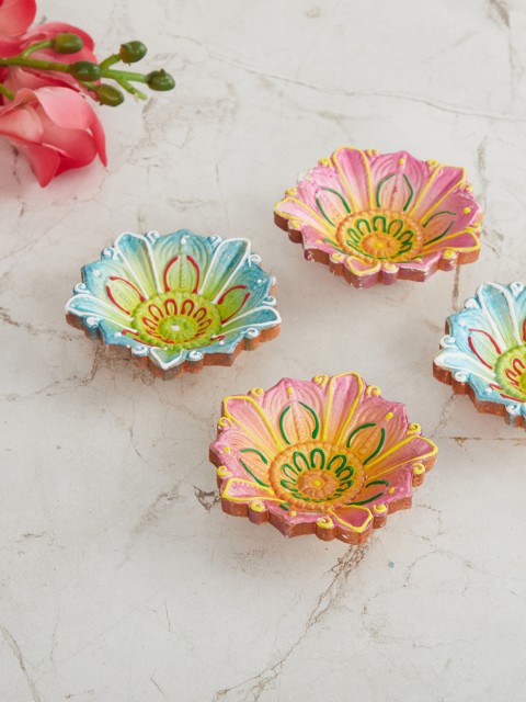 

Homecenter Set of 4 Corsica Multicolour Printed Terracotta Clay Diya, Pink
