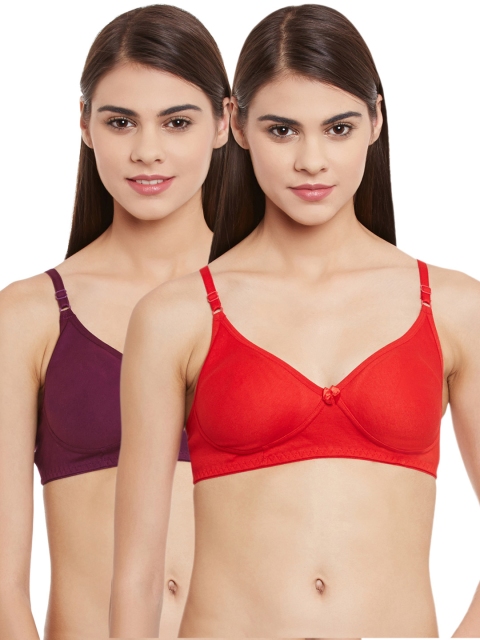 

Clovia Pack Of 2 Cotton Rich Non-Padded Wirefree T-Shirt Bra, Burgundy