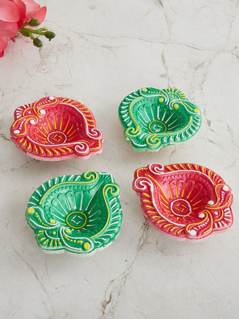 

Home Center Corsica Divine Multicolour Textured Clay Diya - Set of 4, Multi