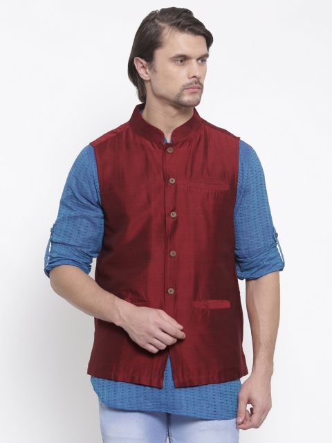 

indus route by Pantaloons Maroon Nehru Jacket, Red