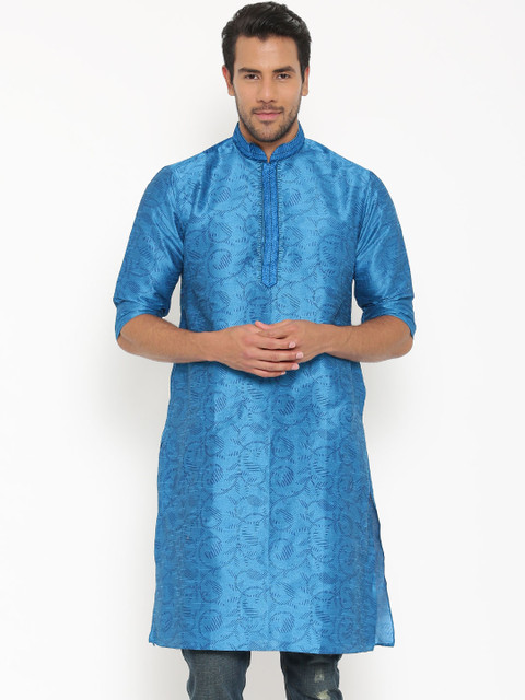 

indus route by Pantaloons Men Blue Printed Straight Kurta