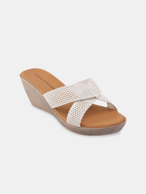 

LEMON & PEPPER White Textured PU Wedge Sandals with Laser Cuts