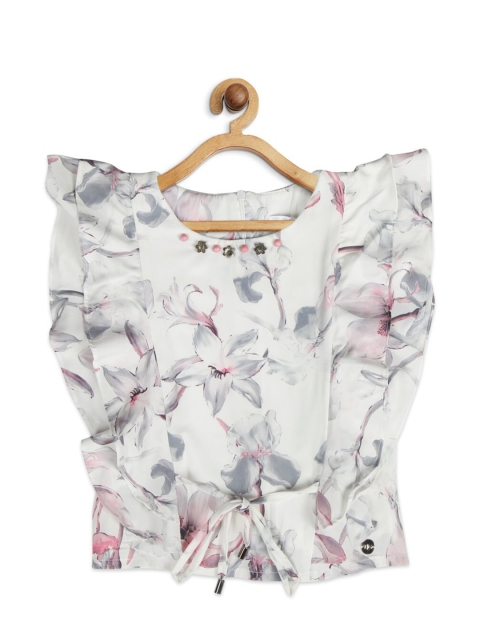 

Tiny Girl White & Pink Floral Regular Top