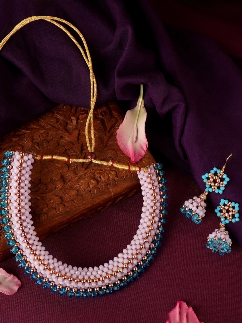 

ZINU Blue & Pink Beaded Handmade Jewellary set