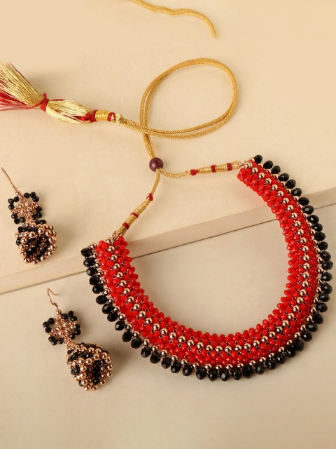 

ZINU Woman Red & Black Beaded hand made Jewellery Set