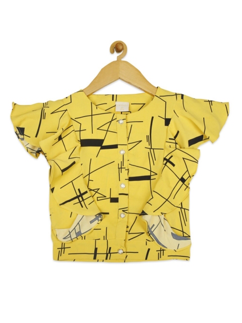 

Tiny Girl Girls Yellow & Black Ruffles Regular Top